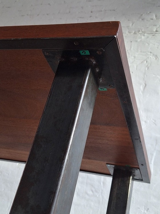 Image 1 of Tavolo da pranzo brutalista in teak e acciaio patinato di metà secolo, anni '60