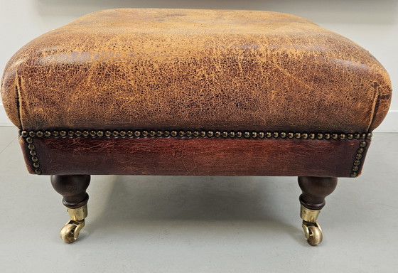 Image 1 of Vintage Hocker (Ottoman) Bruin Schapenleer