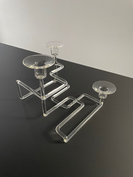 Image 1 of Artistieke glazen kandelaar – sculpturaal geometrisch ontwerp
