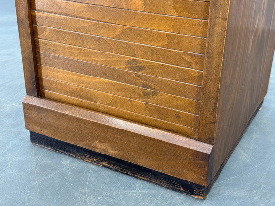 Image 1 of Art Deco Beech Tambour Office Cabinet, Czechoslovakia 1940s