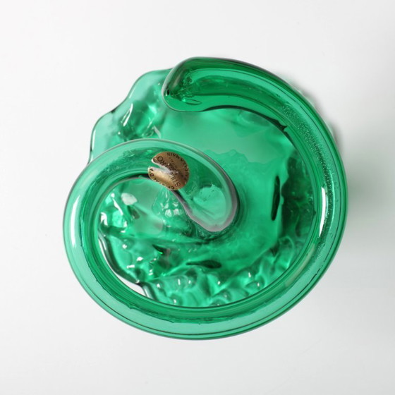 Image 1 of Vaso artistico vintage in vetro verde / Decorazione per la casa soffiato a mano / Stilvetro / Roma / Italia / Anni '80