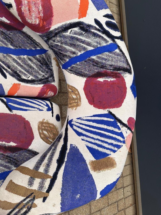 Image 1 of Artifort Ribbon chair by Pierre Paulin in fabric by Pierre Frey: La Toile du Peintre. In mint condition!! Condition: 10/10!