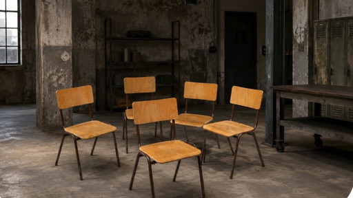 Stapelstoelen Schoolstoelen Vintage – eetkamerstoelen, Metal, Wood