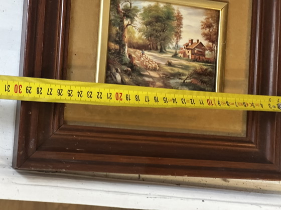 Enamel on Metal Signed ESTHER – Pastoral Landscape – Vintage Framed – Paintings & Drawings, Wood (photo 10 of 13)