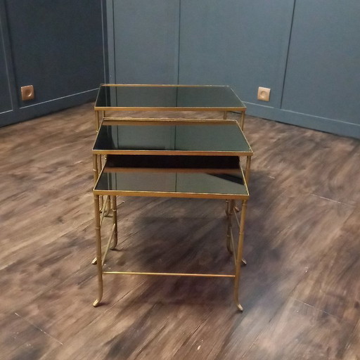 Mini set, Side tables, Bamboo look, Mid-Century by Maison Baguès – bijzettafels, Glass (photo 2 of 10)
