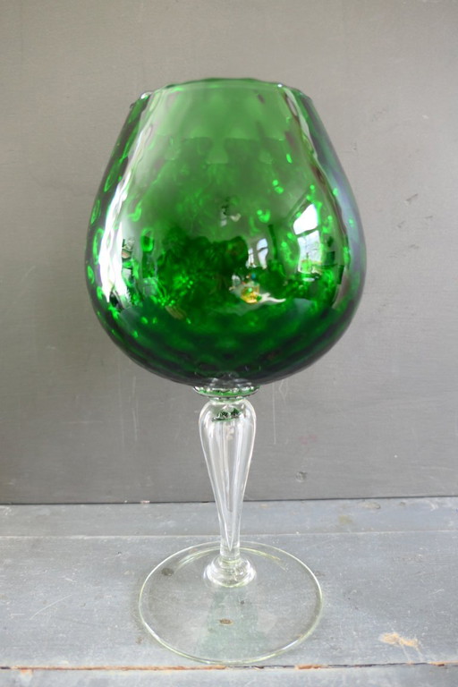Vintage Empoli Optically Blown Glass Vase Green – vazen (photo 2 of 7)