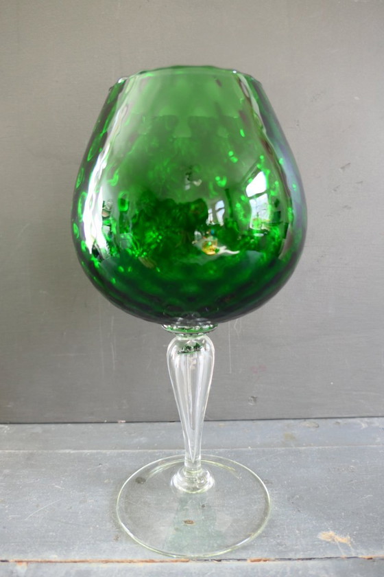Vintage Empoli Optically Blown Glass Vase Green (photo 2 of 7)