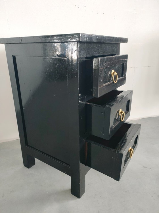 Commode d'appoint Vintage Brocant 'Glossy Black' Table de Chevet Support de Plante – Wood (photo 4 of 7)
