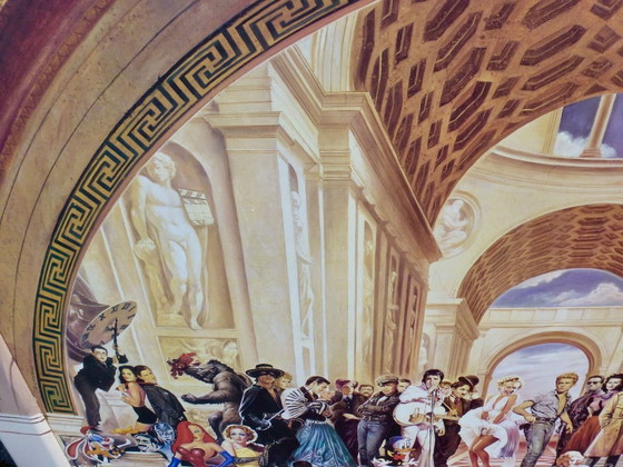 Image 1 of Een kunstreproductie van het schilderij "100 Years of Film” van kunstenaar Renato Casaro.