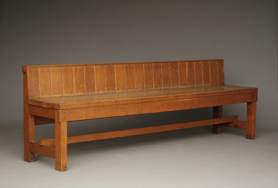 Image 1 of Traditionalistische Hollandse eikenhouten bank in de stijl van de Delftse School, jaren twintig