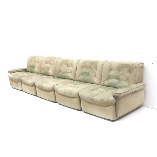 Grand canapé modulaire en cuir vert des années 1970