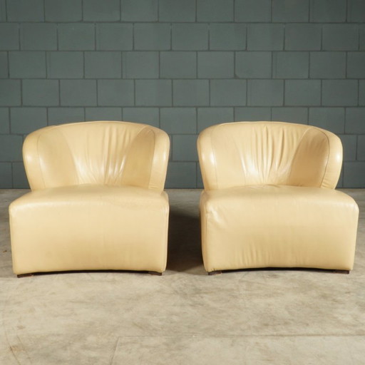 Set di poltrone vintage in pelle – beige