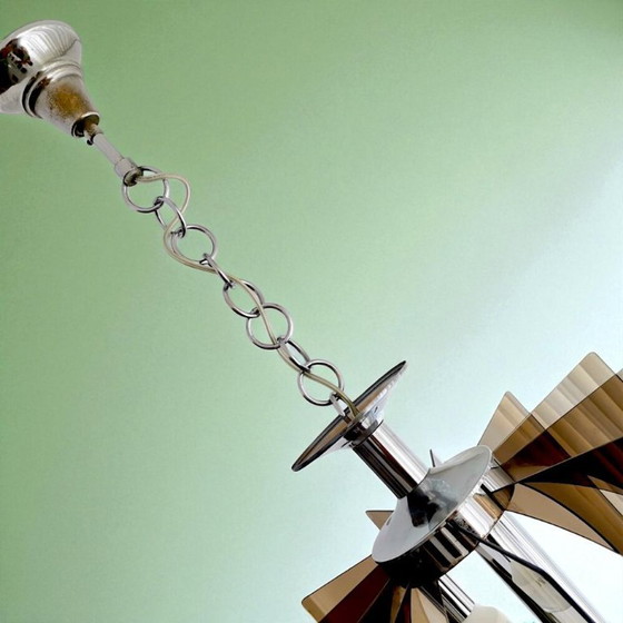 Image 1 of Lámpara de araña de plexiglás y cromo plateado de mediados de siglo para 3 luces, década de 1980