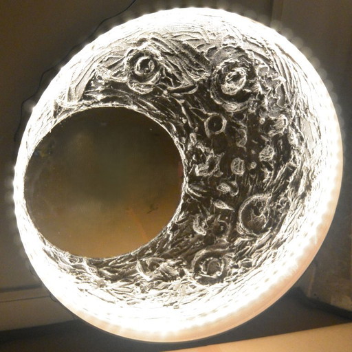 Moon landscape mirror 60 cm round – spiegels, Glass, Wood