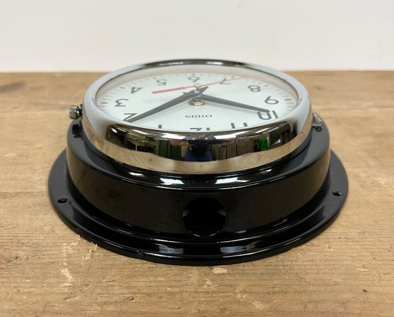 Image 1 of Vintage zwarte Citizen maritieme wandklok, jaren 70