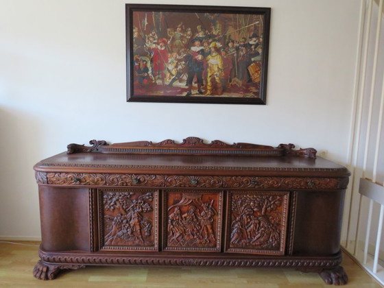 Image 1 of Table de salle à manger extensible en noyer avec 6 chaises