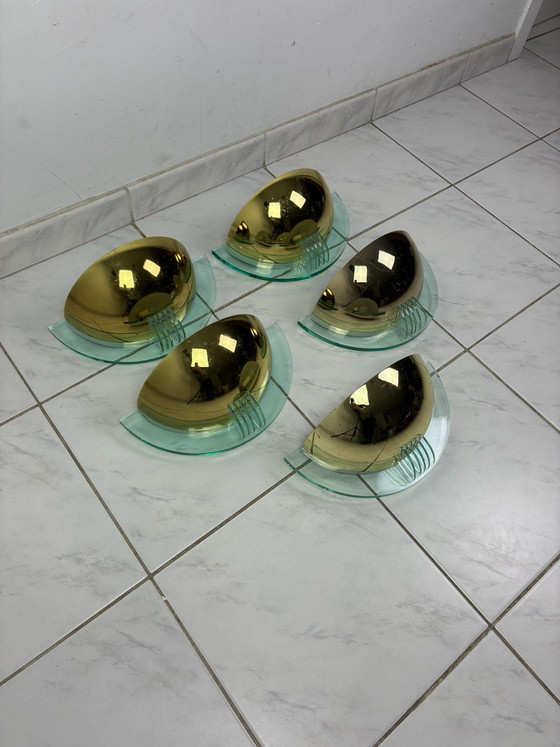 Set di 5 Applique vintage ottone e plexi Massive, Alluminio, Plastica, Dorato (foto 15 di 15)