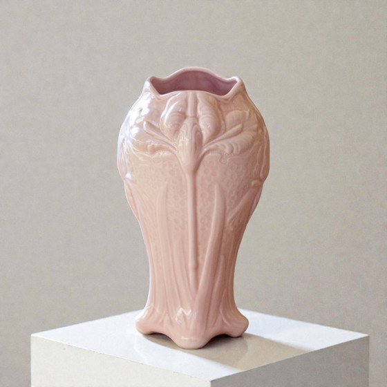 Image 1 of Grande vaso antico Art Nouveau in terracotta rosa, firmato Salins-les-Bains