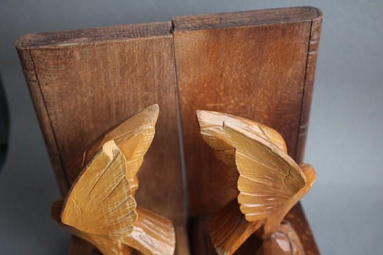 Image 1 of Art Deco bookends, eagle hand-carved from wood
