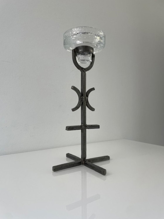 Image 1 of Rare vintage Brutalist candlestick – wrought iron & glass