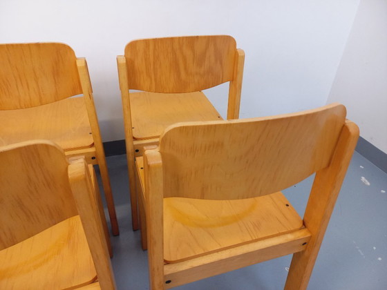 Image 1 of Set of 6 minimalist vintage beechwood chairs from the 70s and 80s