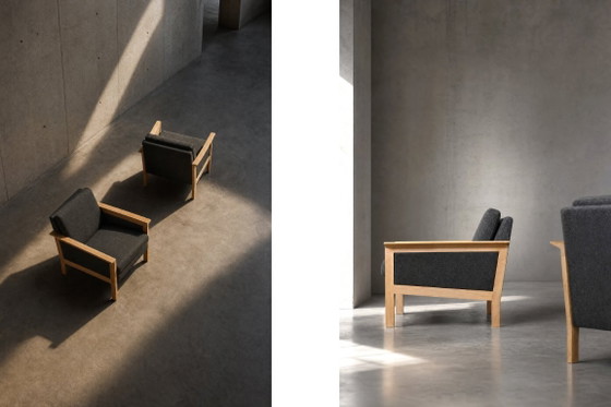 Image 1 of Vintage Mid-Century Danish Modern Oak & Felt Lounge Chairs, 1960s, Set of 2