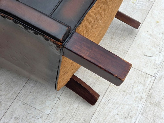 Image 1 of 1930s, Danish armchair, brown furniture leather, velour.