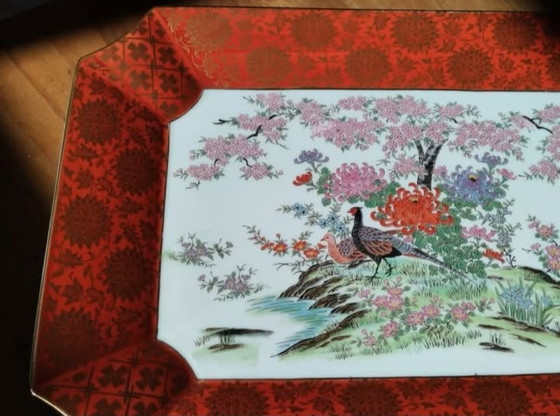 Image 1 of Vintage tray in high-quality Japanese porcelain / hand-painted.