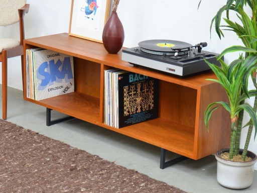 Vintage open sideboard, lowboard, HiFi/phono record player, chest of drawers