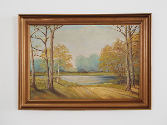 Image 1 of Peinture "Deux bouleaux près de l'étang", design scandinave, années 1970