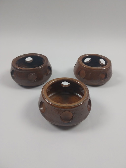 3x Vintage tea light holders pottery