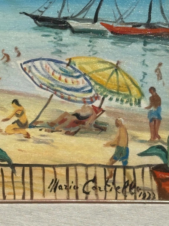 Oil Painting on Canvas 'At the Beach' by Mario Cortiello, 1960s – Paintings & Drawings (photo 5 of 12)