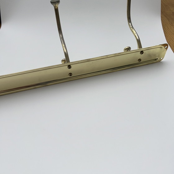 Image 1 of Perchero de pared de latón pulido con tres ganchos dobles, década de 1970-1980