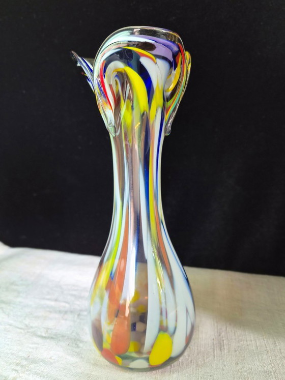 1x Mid-Century Murano-stijl Spatter Glass Vaas – Jaren 60/70 – 26 cm – Glaskunst (photo 5 of 11)