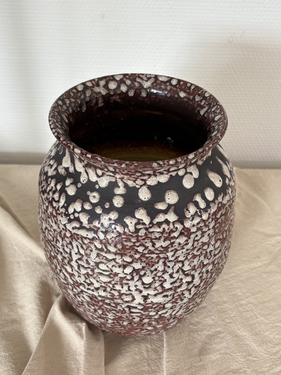 Image 1 of Vase Vintage en Céramique Rouge Marron Texturé H22cm