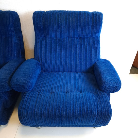 Image 1 of Canapé modulable vintage 6 pièces en velours côtelé bleu roi