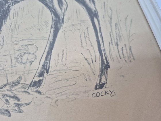 Vintage Cocky print/drawing of a fallow deer/deer with antlers., Paintings & Drawings, Paper, Wood, Black (photo 4 of 6)