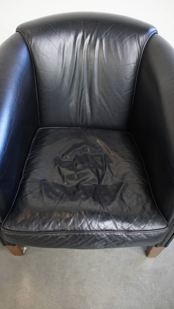 Image 1 of 2 x Zwarte Engelse Stijl Rundleren Clubfauteuil