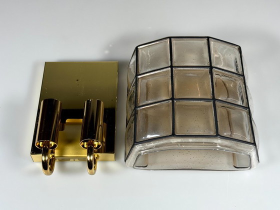 Image 1 of 60er 70er Jahre Wandlampe Wall Sconce Glashütte Limburg Germany Glas & Metall