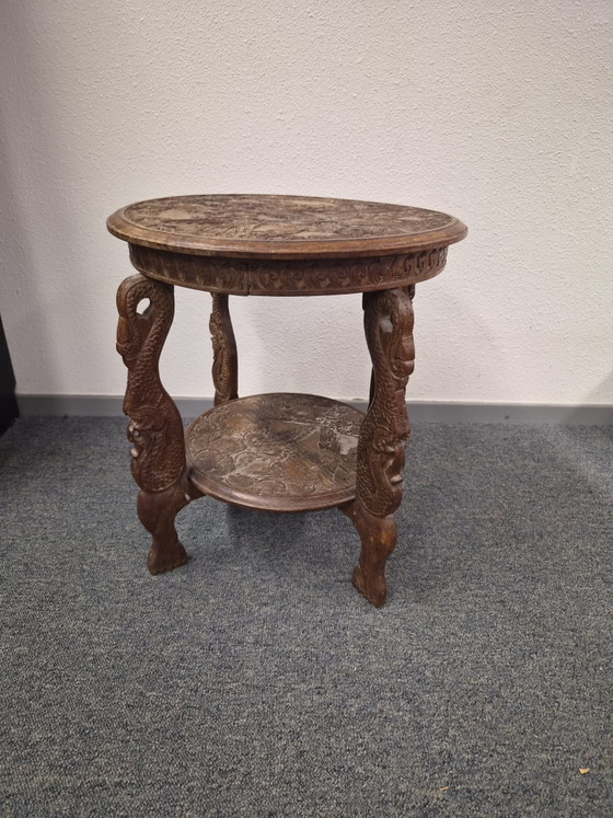 Vintage Handgesneden Houten Bijzettafel / Plantentafel – Rijk Gedecoreerd – Wood (photo 10 of 10)