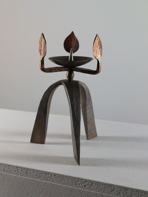 Image 1 of Candeliere artigianale in metallo vintage unico di metà secolo