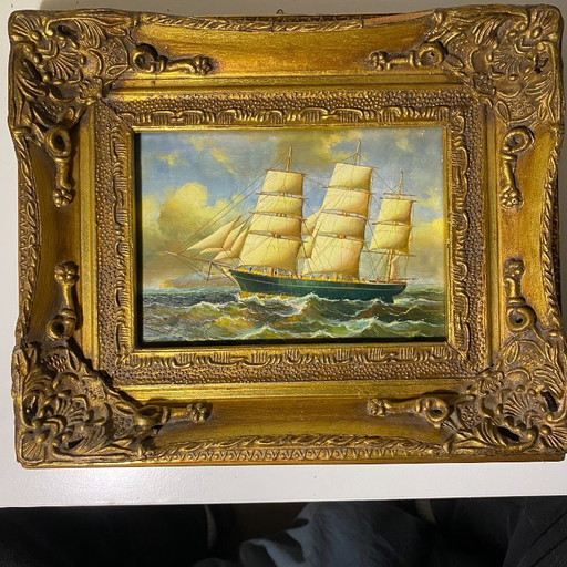 Paar britische Marine-Ölgemälde aus dem 19. Jahrhundert – G. Rowney-Karton – Goldrahmen