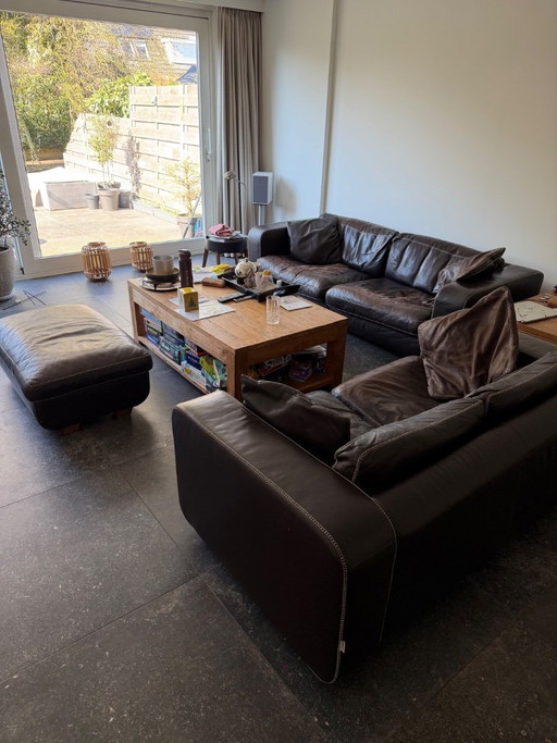 Machalke lederen bankstel 2+3 zits en poef