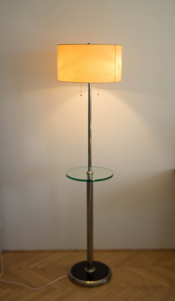1930s Floor Nickel Lamp with Side Table – Functionalism, Bauhaus – Floor lights, Glass, Metal (photo 3 of 12)