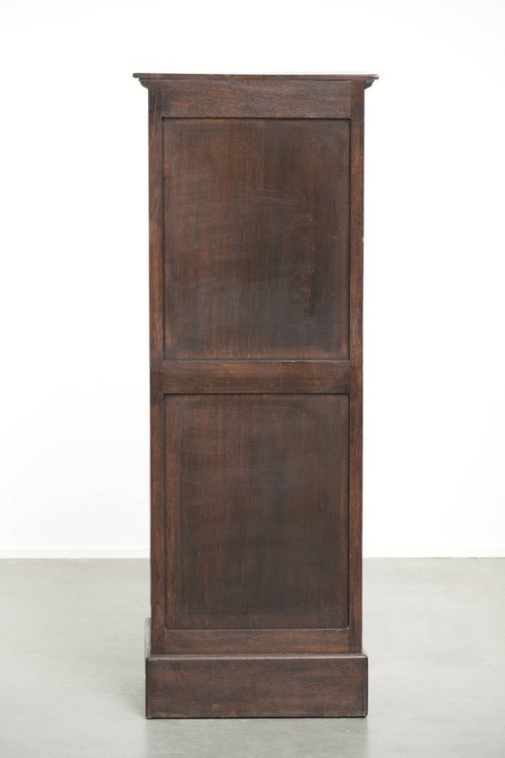 Magnífico archivador/notario antiguo inglés de roble con puerta enrollable de principios del siglo XX. (photo 5 of 14)