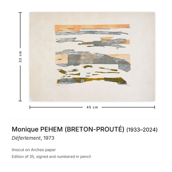 Image 1 of Monique PEHEM (BRETON-PROUTÉ) Déferlement Signed linocut 1973