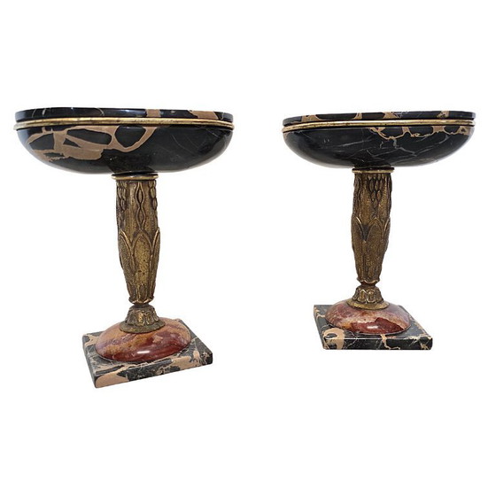 Image 1 of Französische Art-Deco-Schalen aus Marmor und Bronze, um 1920/30