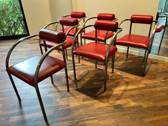 Belgochrom Fiesta dining chairs – red cow leather - 6 pieces – Metal (photo 3 of 19)