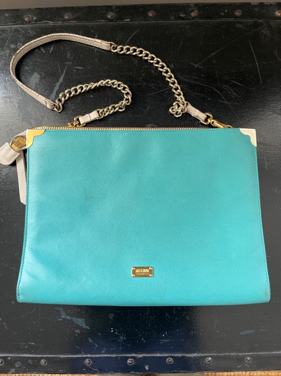 Moschino schoudertas, turquoise met goudkleurige hardware, Schoudertassen, Leer, Metaal (foto 4 van 5)