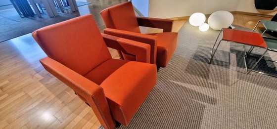 Image 1 of Cassina 2x Utrecht 637 Nuovo Mai Usato in Panno di Lana Arancione Tabacco (Serie 13L) Punto Cavallo